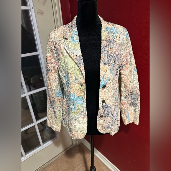 Analog Jackets & Blazers - Analogy Petite Women’s Multicolor Paisley Textured Blazer Jacket PL Cotton Blend